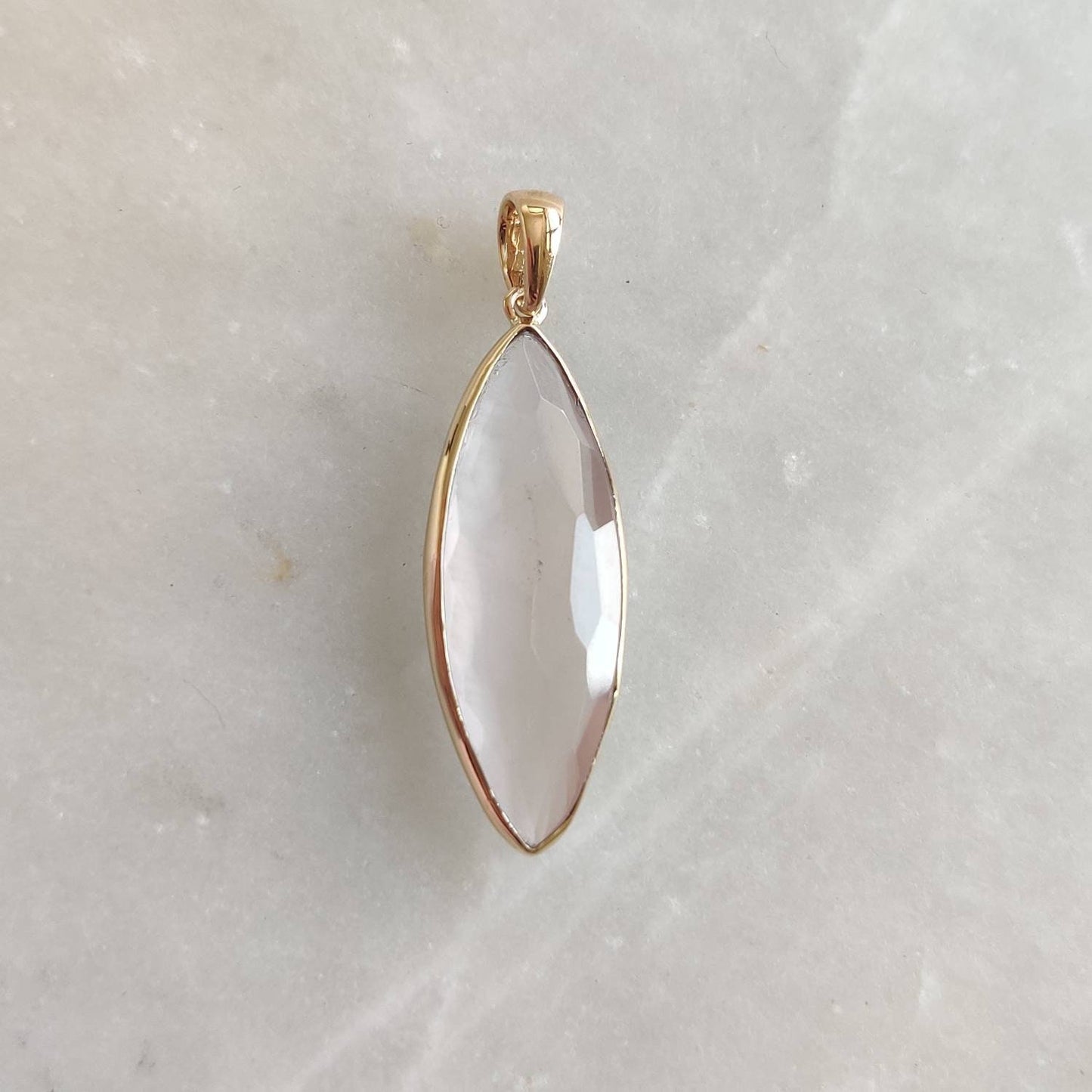 Natural Rose Quartz Pendant, 14K Solid Yellow Gold Quartz Pendant, January Birthstone, Christmas Gift, Bezel Pendant, Rose Quartz Jewelry