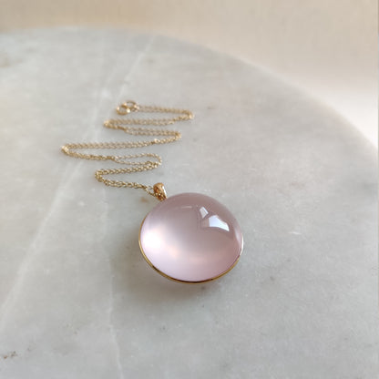 Natural Rose Quartz Pendant, 14K Solid Gold Rose Quartz Pendant, Solid Gold Pendant, January Birthstone, Christmas Gift, Rose Quartz Jewelry