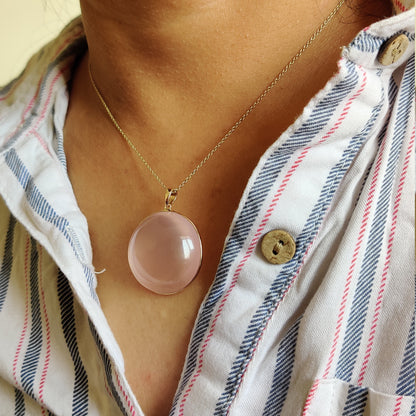 Natural Rose Quartz Pendant, 14K Solid Gold Rose Quartz Pendant, Solid Gold Pendant, January Birthstone, Christmas Gift, Rose Quartz Jewelry