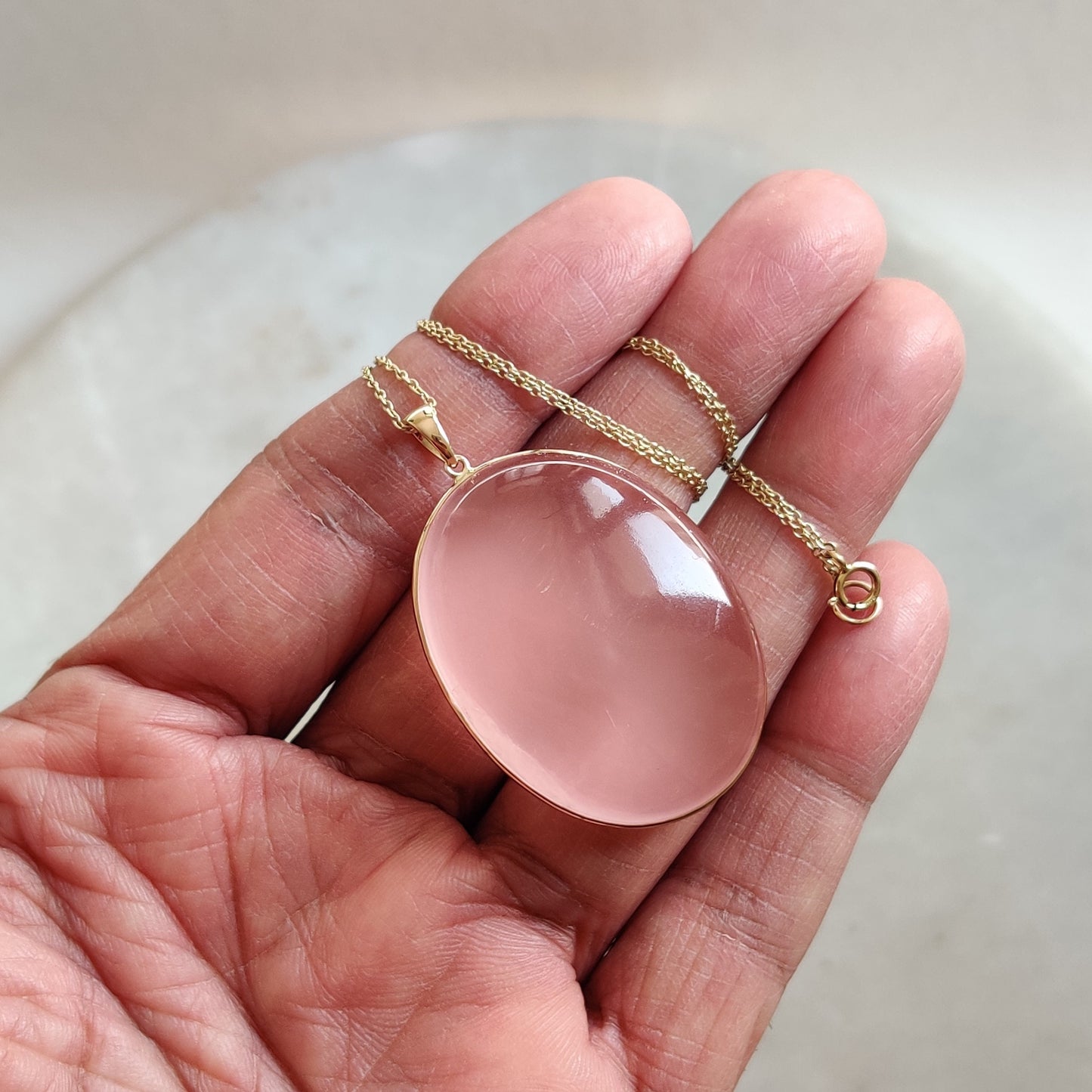 Natural Rose Quartz Pendant, 14K Solid Gold Rose Quartz Bezel Pendant, January Birthstone, Christmas Gift, Rose Quartz Jewelry