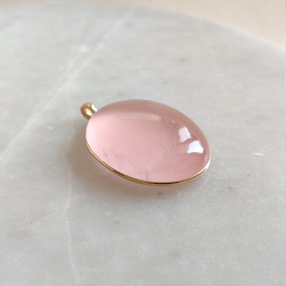 Natural Rose Quartz Pendant, 14K Solid Gold Rose Quartz Bezel Pendant, January Birthstone, Christmas Gift, Rose Quartz Jewelry