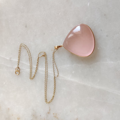 Natural Rose Quartz Pendant, 14K Solid Gold Rose Quartz Pendant, January Birthstone, Rose Quartz Bezel Pendant, Christmas Gift, Pear Pendant