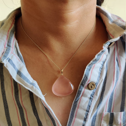 Natural Rose Quartz Pendant, 14K Solid Gold Rose Quartz Pendant, January Birthstone, Rose Quartz Bezel Pendant, Christmas Gift, Pear Pendant