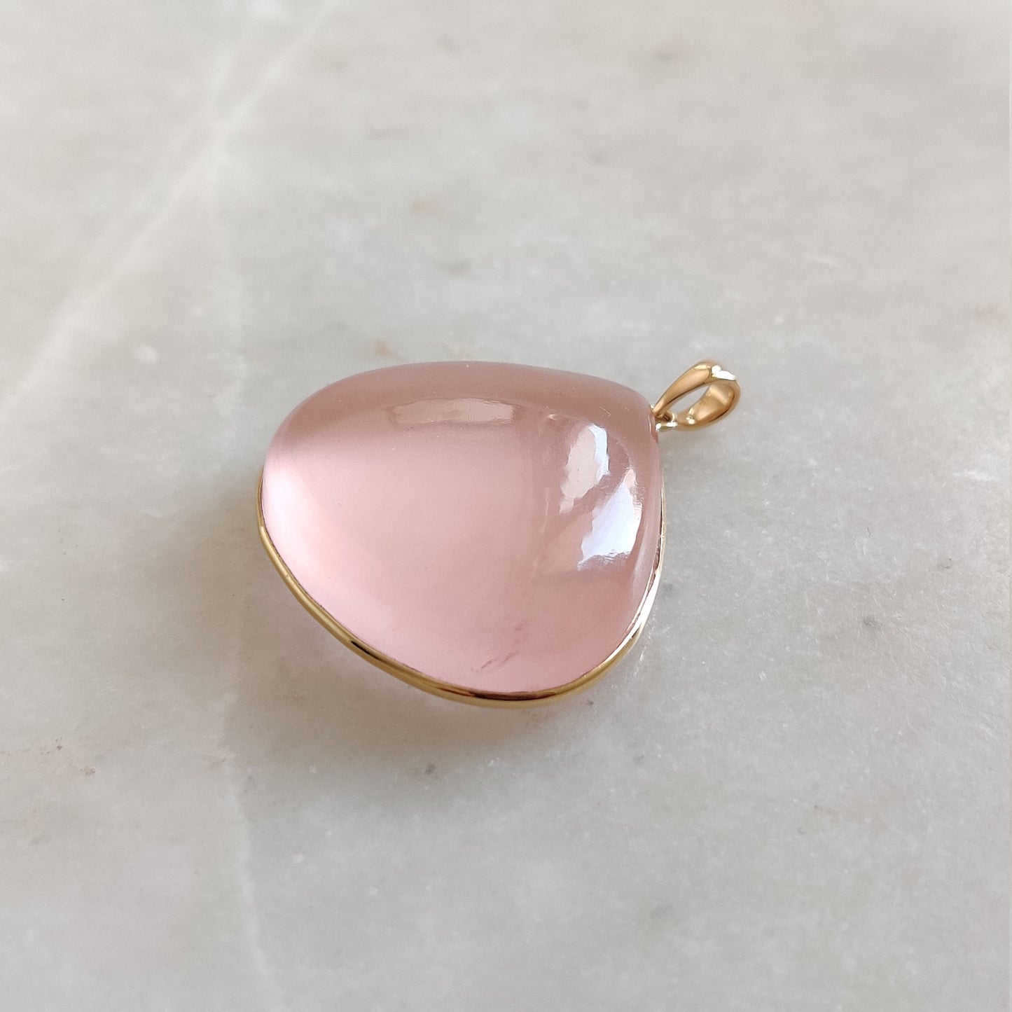 Natural Rose Quartz Pendant, 14K Solid Gold Rose Quartz Pendant, January Birthstone, Rose Quartz Bezel Pendant, Christmas Gift, Pear Pendant