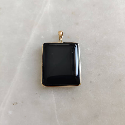 Natural Black Onyx Pendant, 14K Solid Yellow Gold Black Onyx Pendant, Solid Gold Pendant Necklace, December Birthstone, Christmas Present