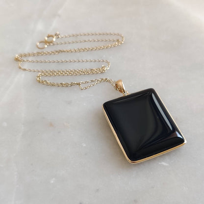 Natural Black Onyx Pendant, 14K Solid Yellow Gold Black Onyx Pendant, Solid Gold Pendant Necklace, December Birthstone, Christmas Present