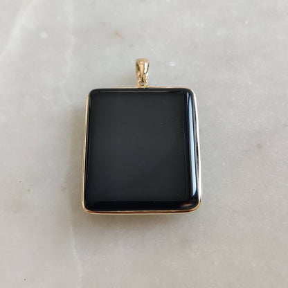 Natural Black Onyx Pendant, 14K Solid Yellow Gold Black Onyx Pendant, Solid Gold Pendant Necklace, December Birthstone, Christmas Present