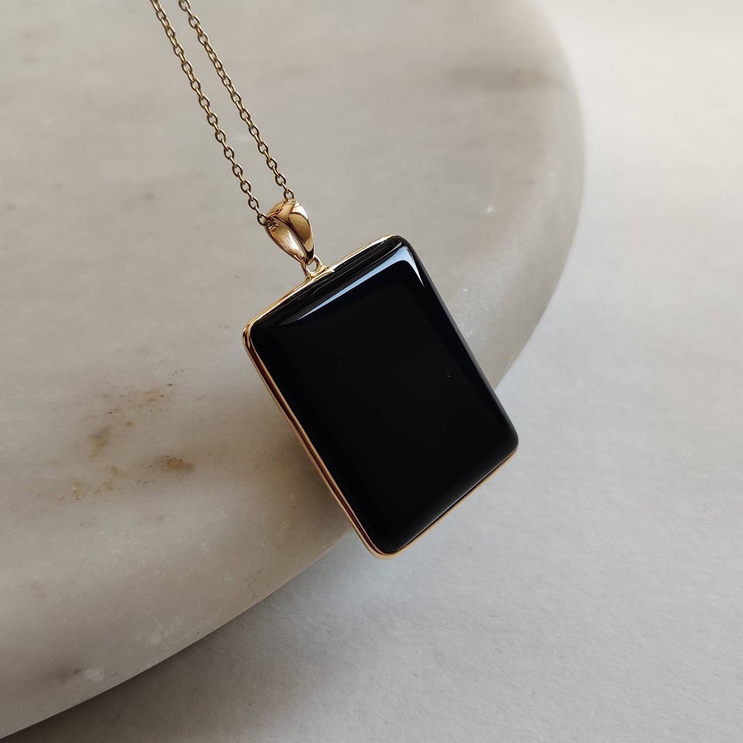 Natural Black Onyx Pendant, 14K Solid Yellow Gold Black Onyx Pendant, Solid Gold Pendant Necklace, December Birthstone, Christmas Present