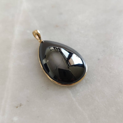 Natural Hematite Pendant, 14K Solid Gold Hematite Pendant, Gun Metal Pendant, March Birthstone Pendant, Hematite Jewelry, Christmas Present