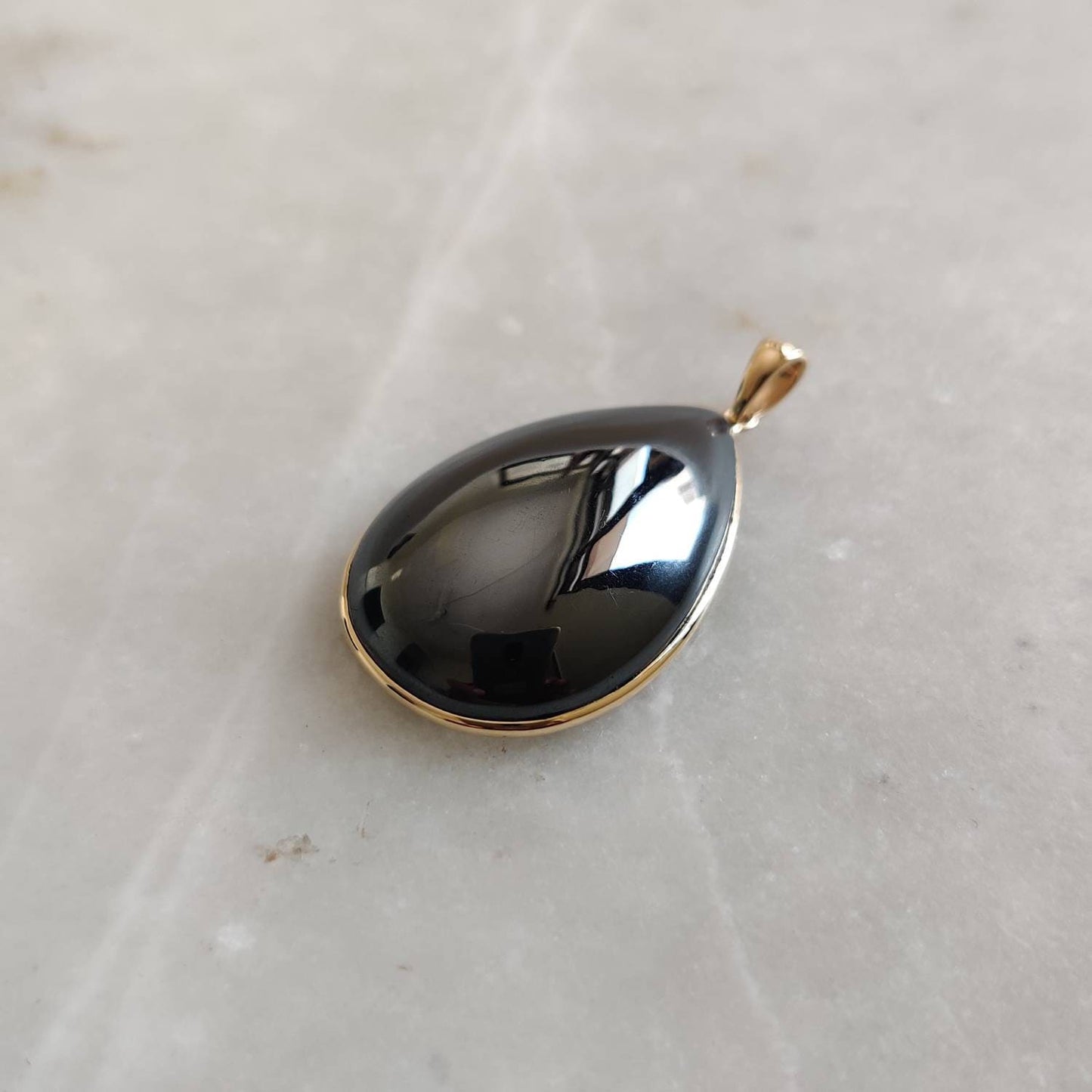 Natural Hematite Pendant, 14K Solid Gold Hematite Pendant, Gun Metal Pendant, March Birthstone Pendant, Hematite Jewelry, Christmas Present