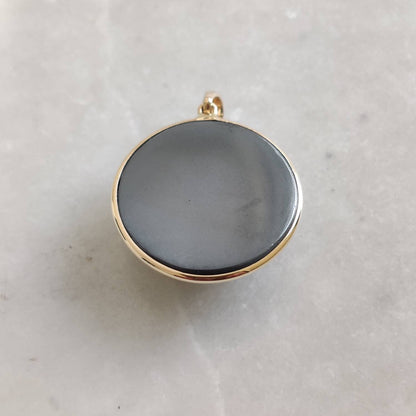 Natural Hematite Pendant, 14K Solid Yellow Gold Hematite Pendant, December Birthstone Pendant,  Hematite Jewelry, Christmas Gift