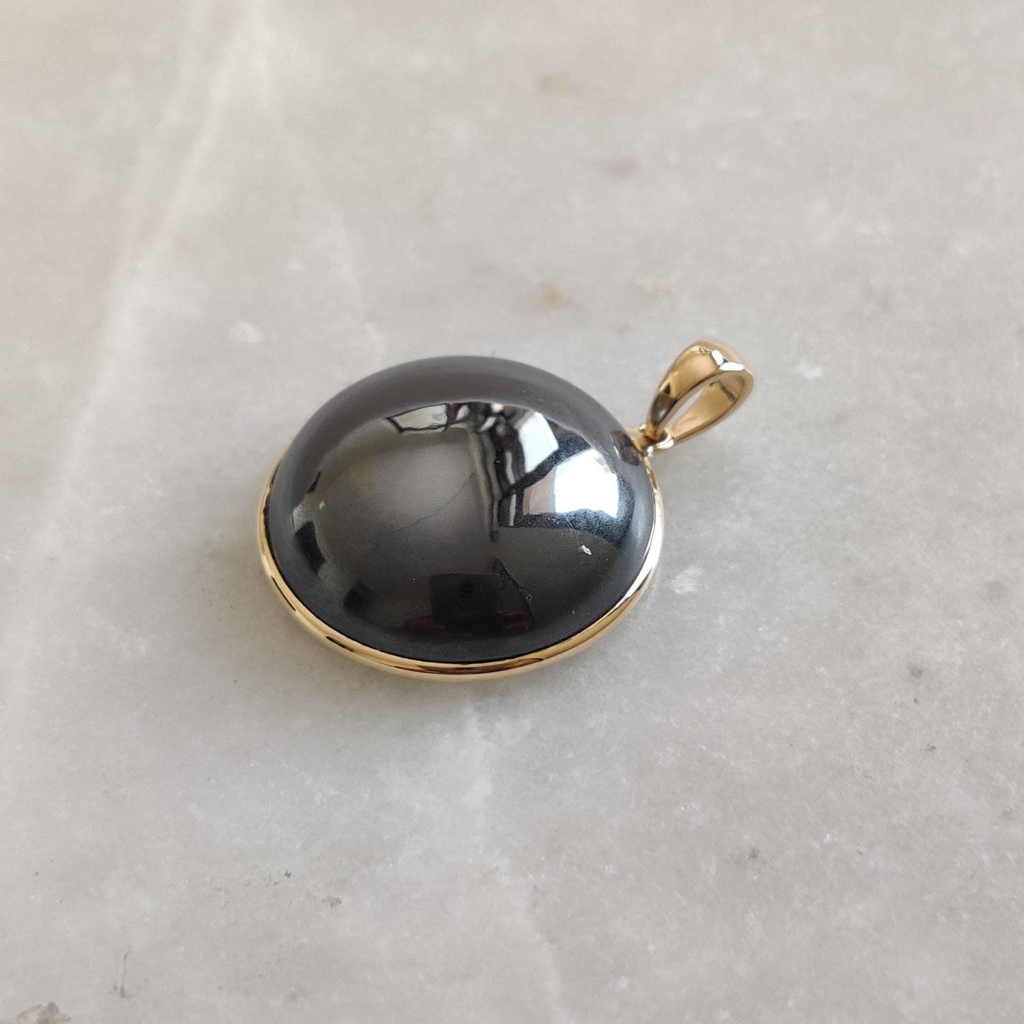 Natural Hematite Pendant, 14K Solid Yellow Gold Hematite Pendant, December Birthstone Pendant,  Hematite Jewelry, Christmas Gift