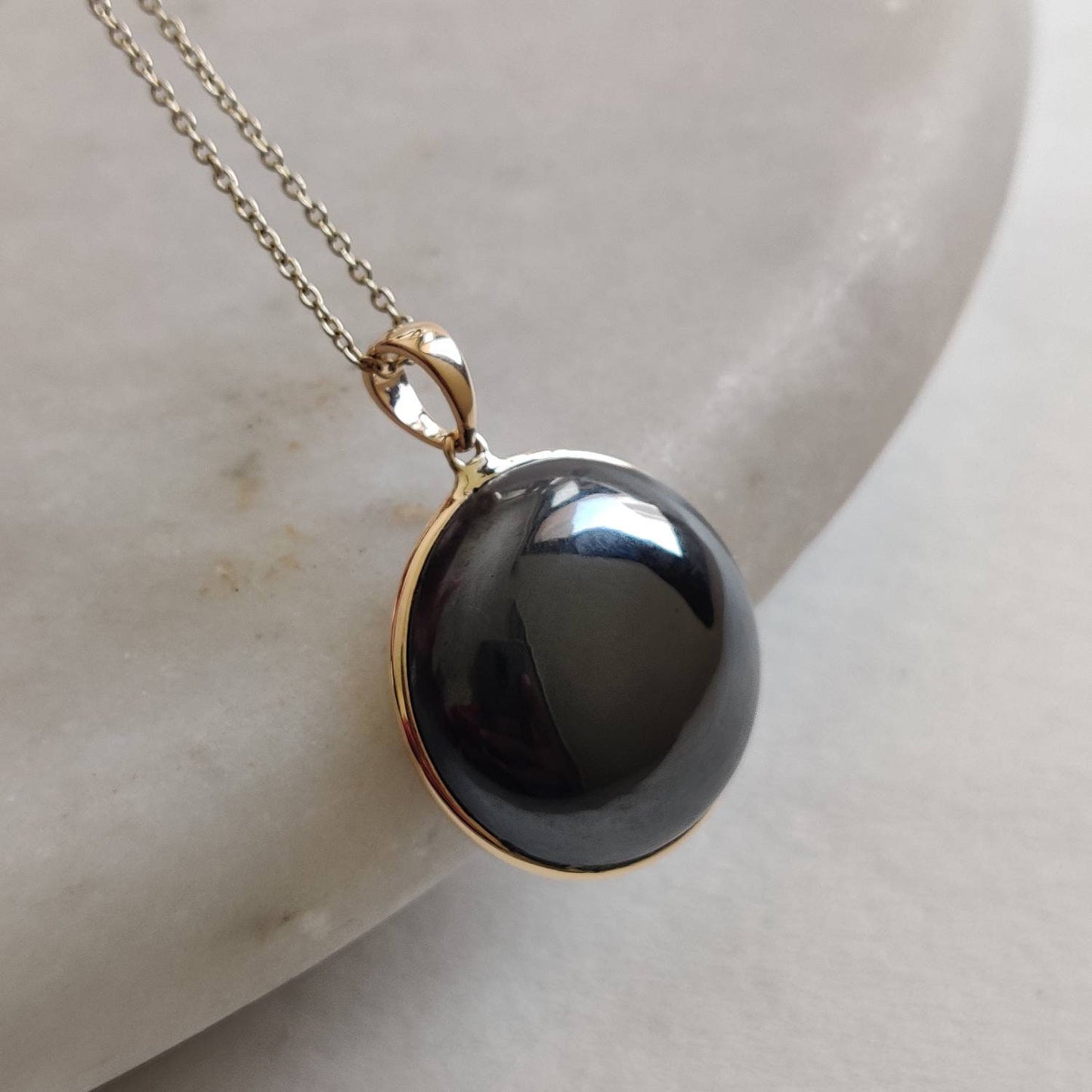 Natural Hematite Pendant, 14K Solid Yellow Gold Hematite Pendant, December Birthstone Pendant,  Hematite Jewelry, Christmas Gift