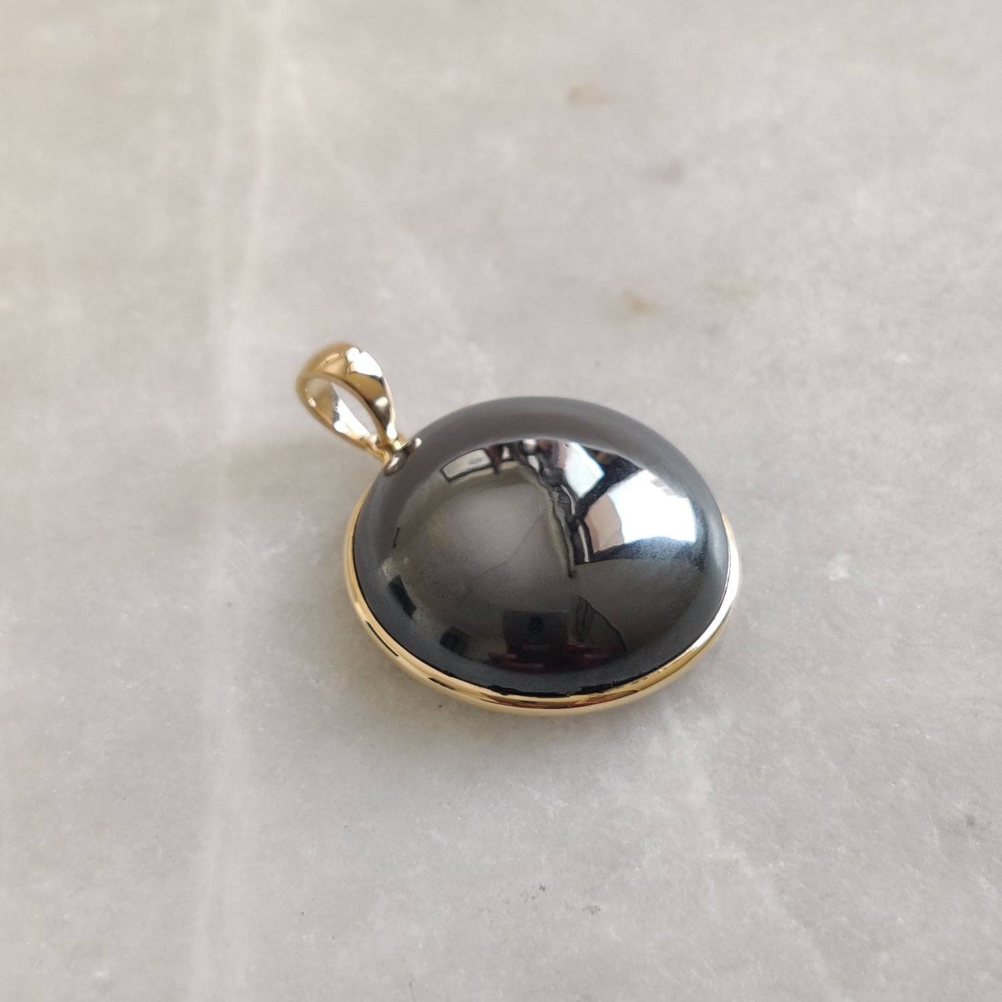 Natural Hematite Pendant, 14K Solid Yellow Gold Hematite Pendant, December Birthstone Pendant,  Hematite Jewelry, Christmas Gift