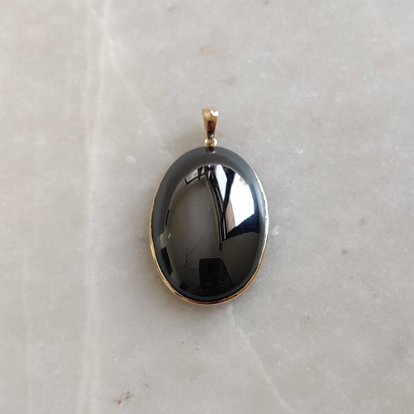 Natural Hematite Pendant, 14K Solid Gold Hematite Pendant, Solid Gold Pendant, December Birthstone, Hematite Jewelry, Christmas Gift