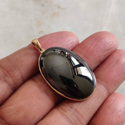 Natural Hematite Pendant, 14K Solid Gold Hematite Pendant, Solid Gold Pendant, December Birthstone, Hematite Jewelry, Christmas Gift