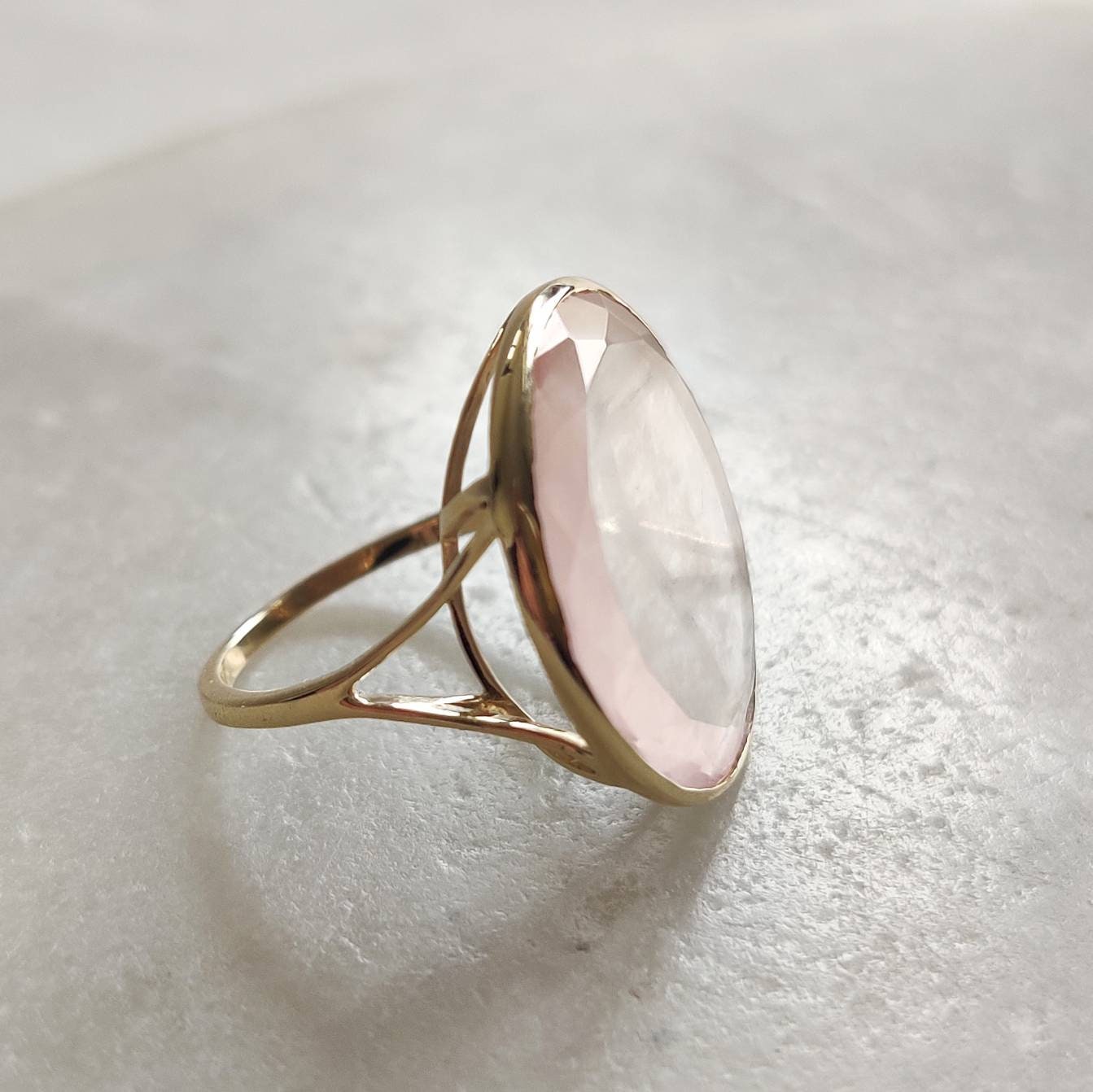 Natural Rose Quartz Ring, 14K Solid Yellow Gold Ring, Rose Quartz Round  Ring, Rose Quartz Jewelry, January Birthstone, Christmas Gift,