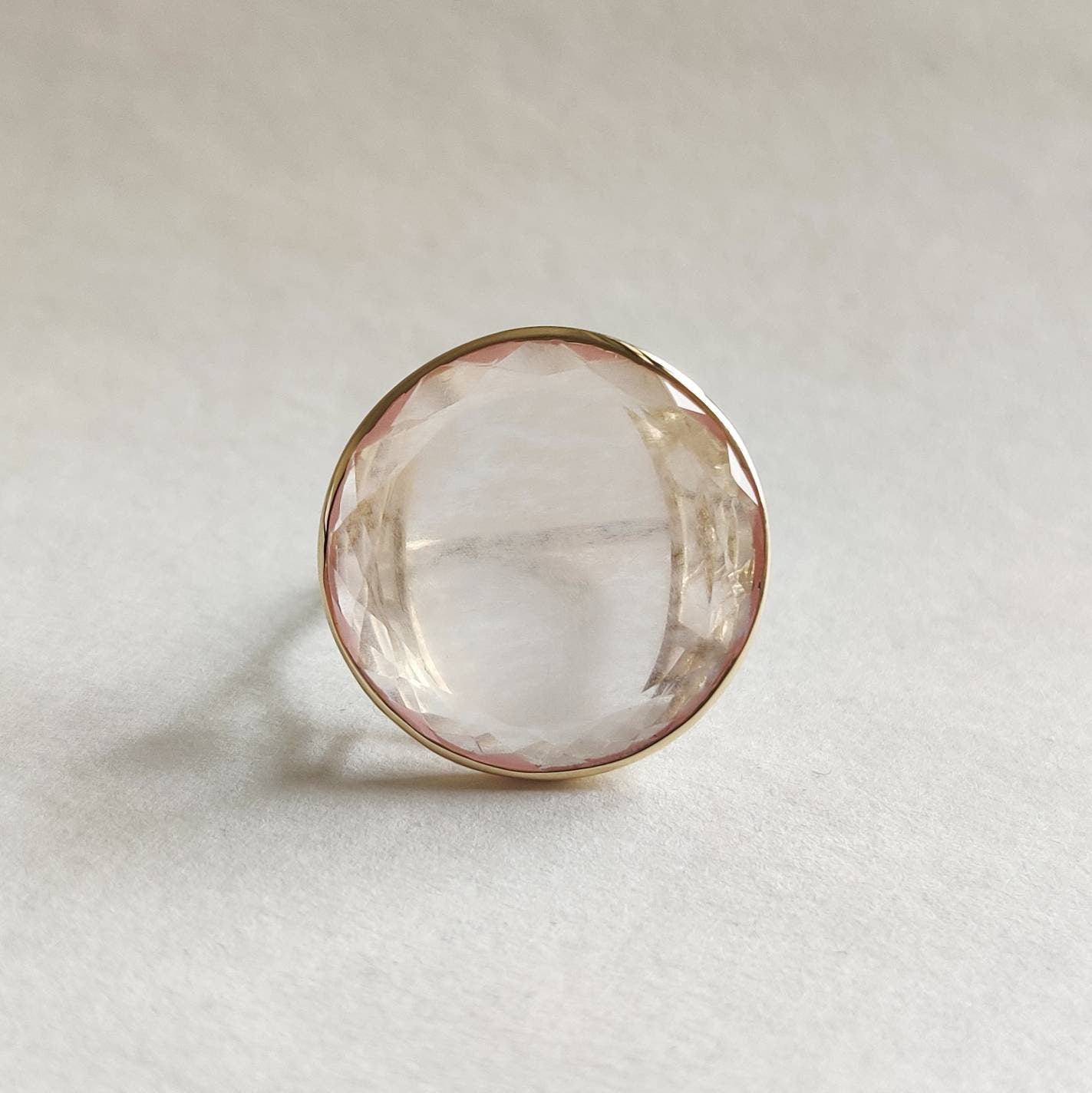 Natural Rose Quartz Ring, 14K Solid Yellow Gold Ring, Rose Quartz Round  Ring, Rose Quartz Jewelry, January Birthstone, Christmas Gift,