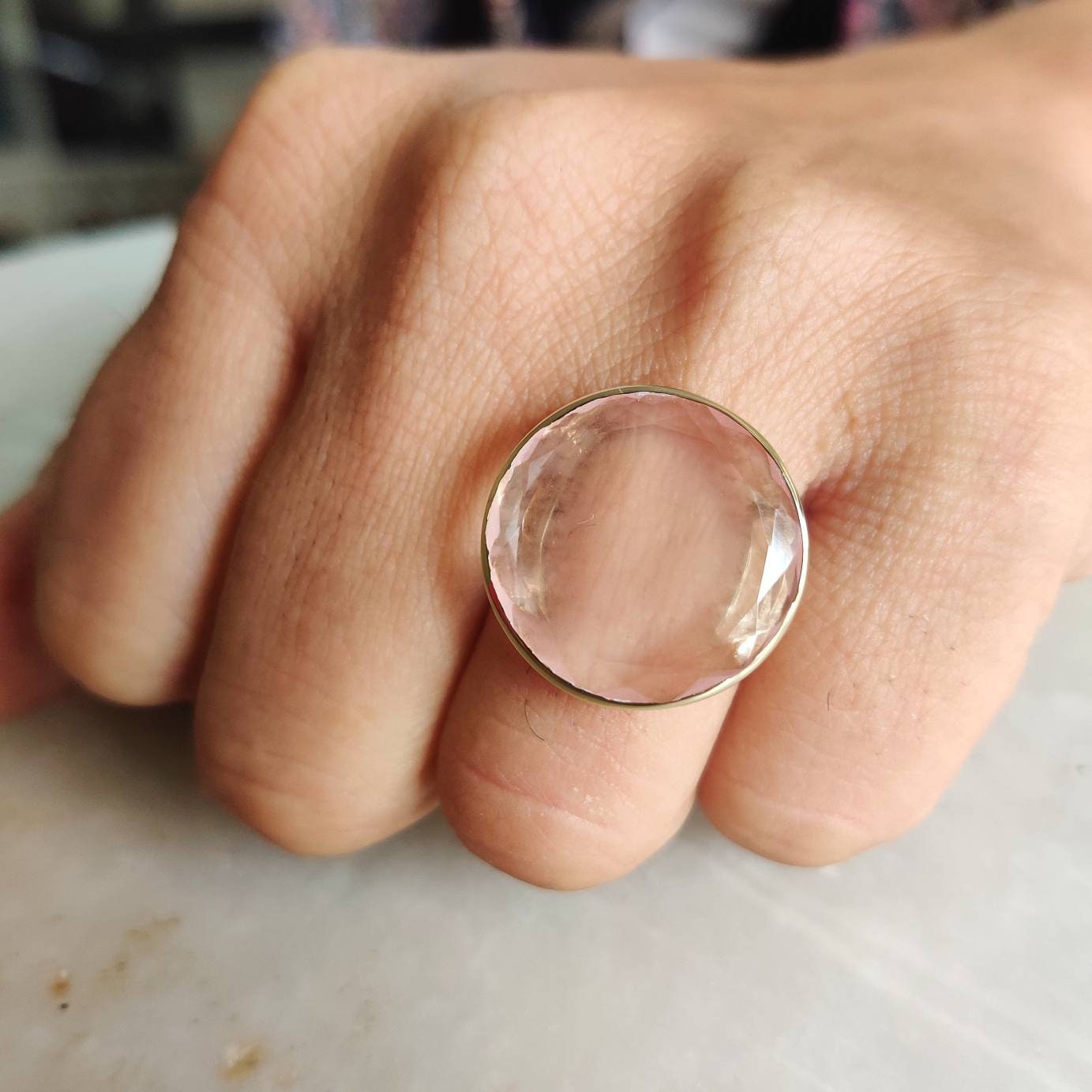 Natural Rose Quartz Ring, 14K Solid Yellow Gold Ring, Rose Quartz Round  Ring, Rose Quartz Jewelry, January Birthstone, Christmas Gift,