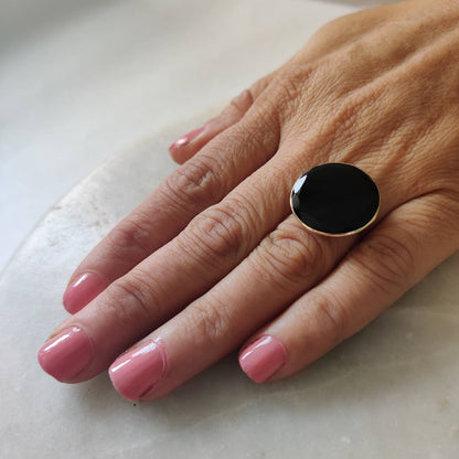 Natural Black Onyx Ring, 14K Solid Gold Ring, 14k Gold Black Onyx Ring, Natural Black Onyx Bezel Ring, December Birthstone, Christmas Gifts