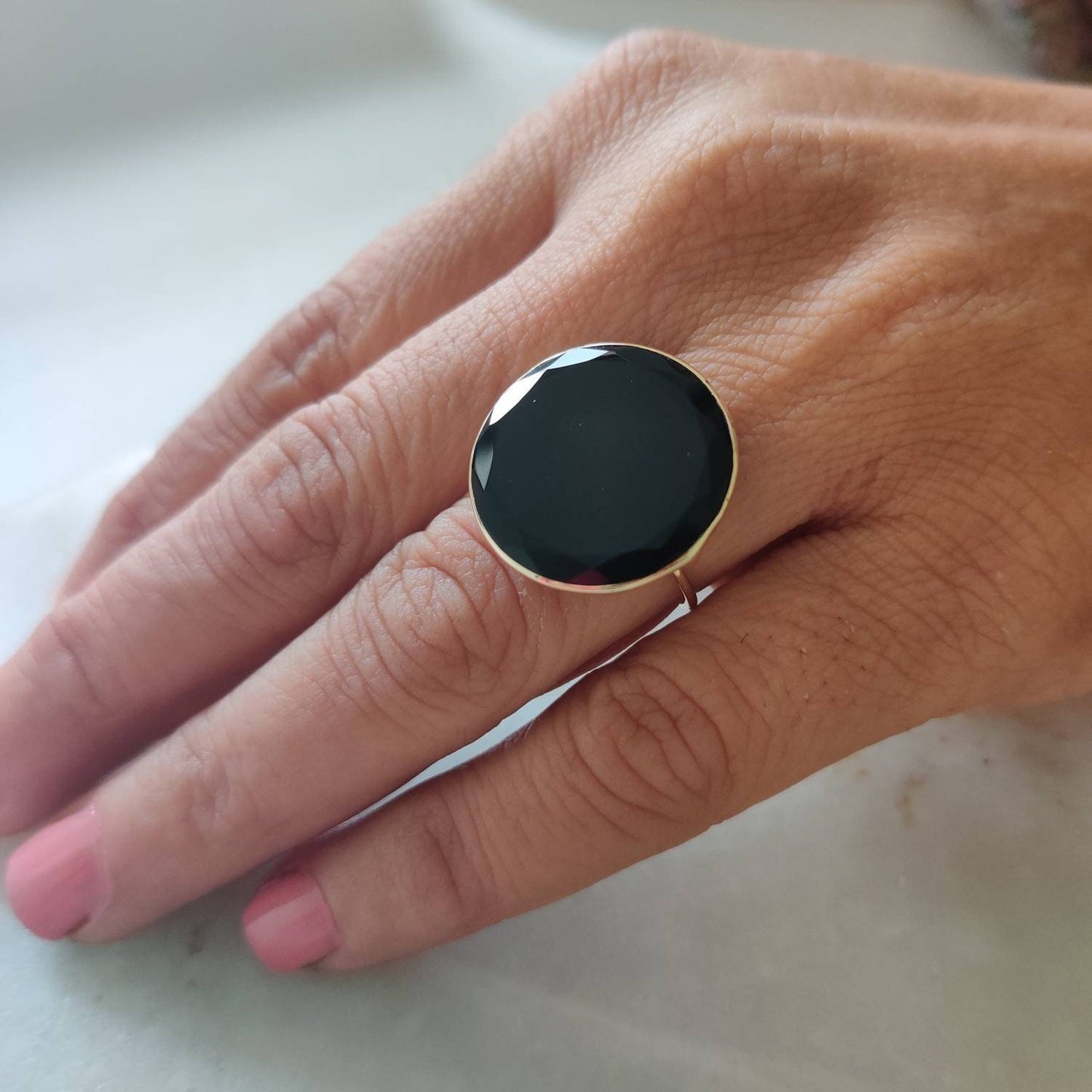 Natural Black Onyx Ring, 14K Solid Gold Ring, 14k Gold Black Onyx Ring, Natural Black Onyx Bezel Ring, December Birthstone, Christmas Gifts