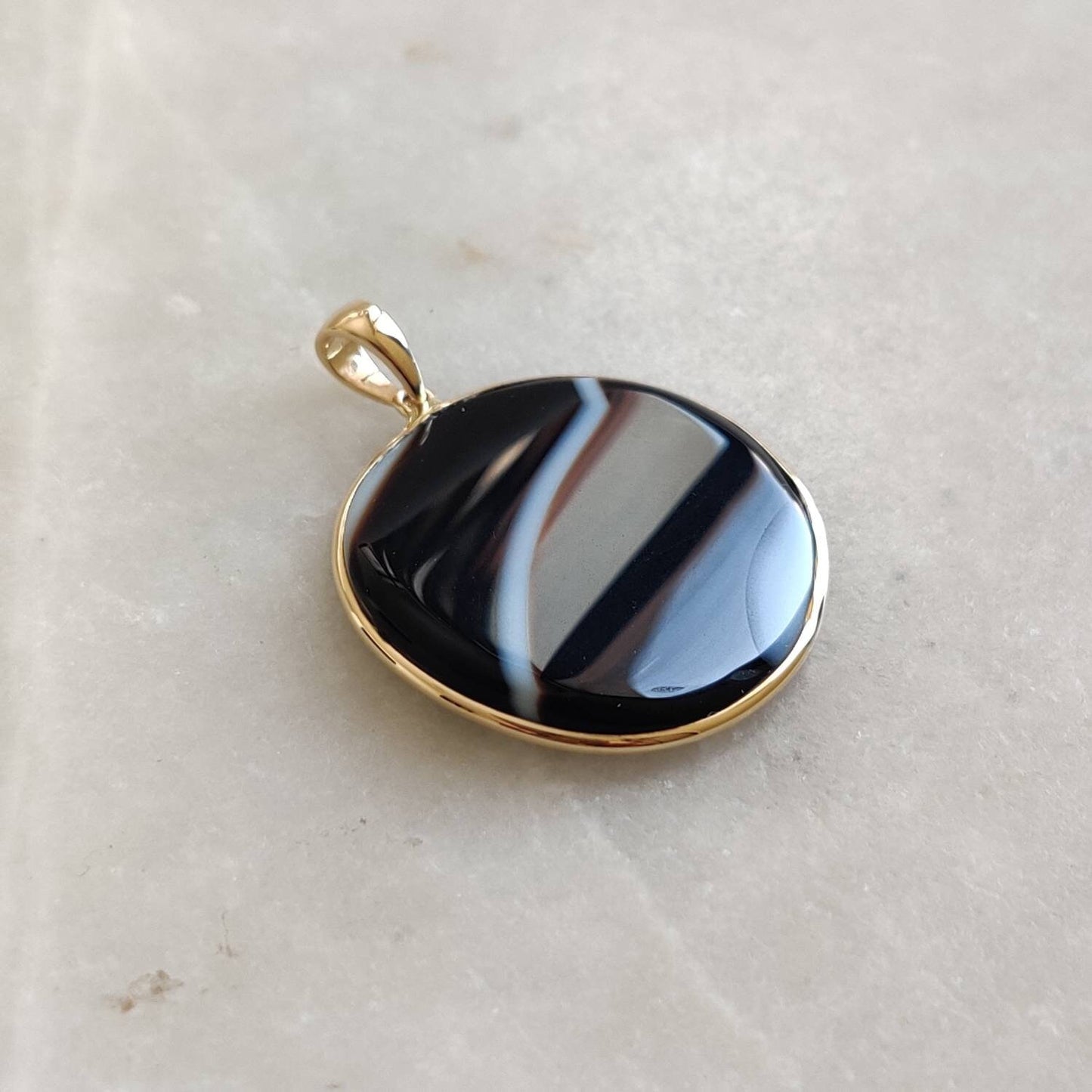 Natural Black Onyx Pendant, 14K Solid Yellow Gold Black Onyx Pendant, Bezel Pendant, December Birthstone Pendant, Christmas Present