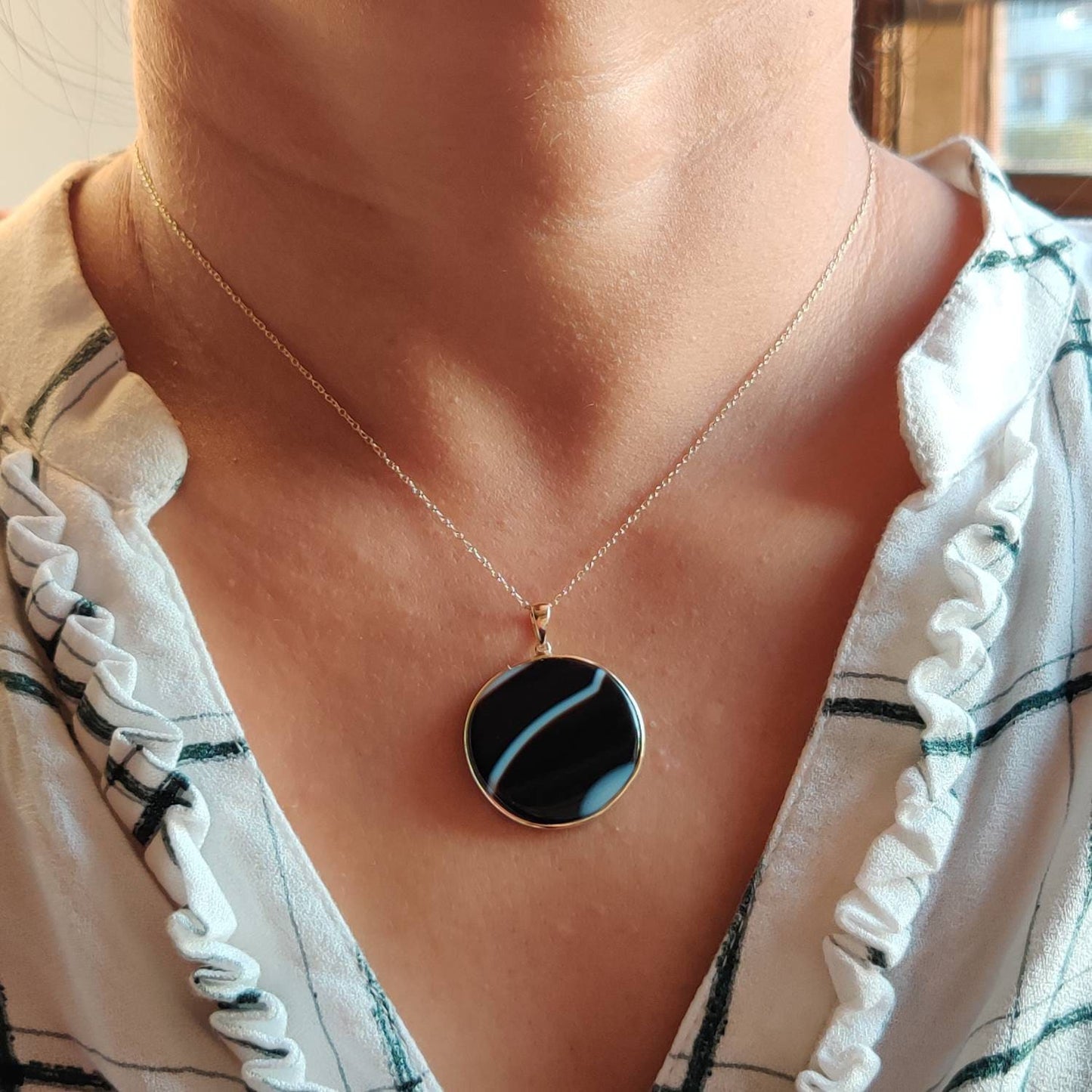 Natural Black Onyx Pendant, 14K Solid Yellow Gold Black Onyx Pendant, Bezel Pendant, December Birthstone Pendant, Christmas Present