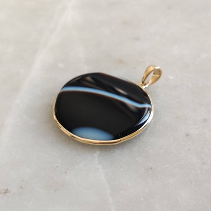 Natural Black Onyx Pendant, 14K Solid Yellow Gold Black Onyx Pendant, Bezel Pendant, December Birthstone Pendant, Christmas Present