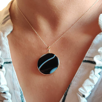 Natural Black Onyx Pendant, 14K Solid Yellow Gold Black Onyx Pendant, Bezel Pendant, December Birthstone Pendant, Christmas Present