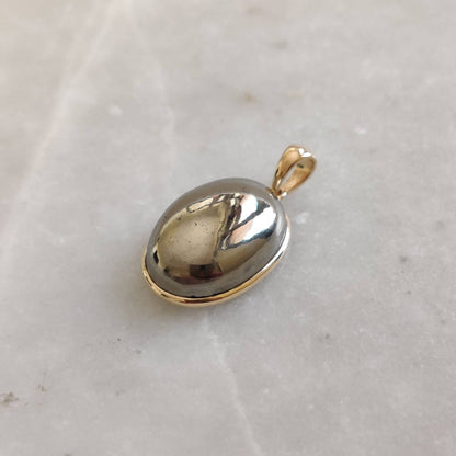 Natural Pyrite Pendant, 14K Solid Gold Pyrite Pendant, Solid Gold Pendant Necklace, August Birthstone, Oval Bezel Pendant, Christmas Gift