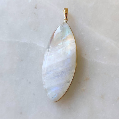 Natural Rainbow Moonstone Necklace, 14K Solid Gold Moonstone Pendant, Yellow Gold Necklace Pendant, Blue Moonstone Jewelry, June Birthstone