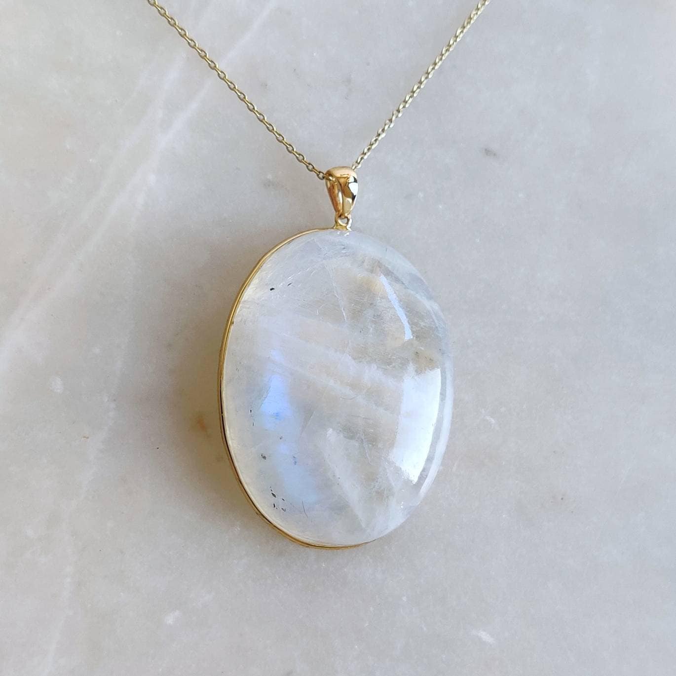 Natural Rainbow Moonstone Necklace, 14K Solid Gold Moonstone Pendant, Yellow Gold Necklace Pendant, Blue Moonstone Jewelry, June Birthstone