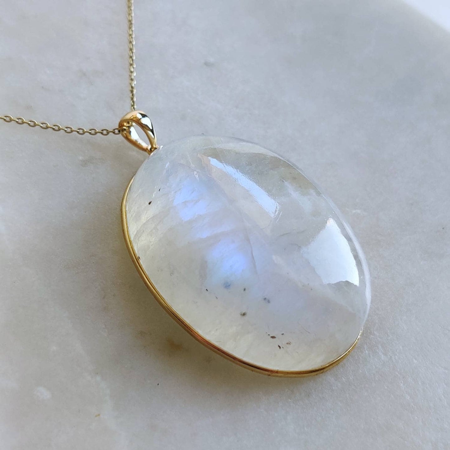 Natural Rainbow Moonstone Necklace, 14K Solid Gold Moonstone Pendant, Yellow Gold Necklace Pendant, Blue Moonstone Jewelry, June Birthstone