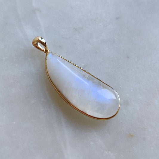 Natural Rainbow Moonstone Pendant, 14K Solid Gold Moonstone Pendant, Blue Moonstone Jewelry, June Birthstone Pendant, Christmas Present