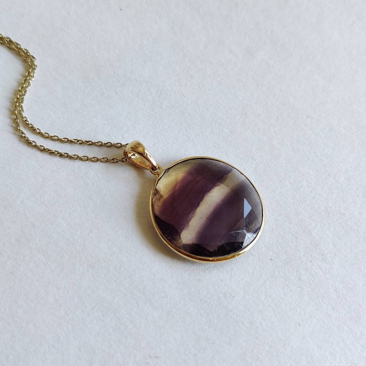 Natural Fluorite Pendant, 14K Solid Gold Fluorite Pendant, Solid Gold Pendant Necklace, March Birthstone, Valentine Gift, Flourite Jewelry