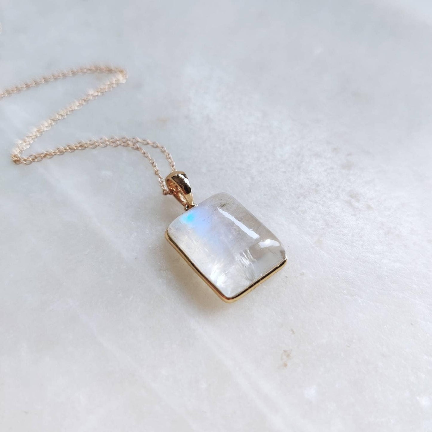 Natural Rainbow Moonstone Pendant, 14K Solid Yellow Gold Moonstone Pendant, Blue Moonstone Jewelry, June Birthstone Pendant, Christmas Gift