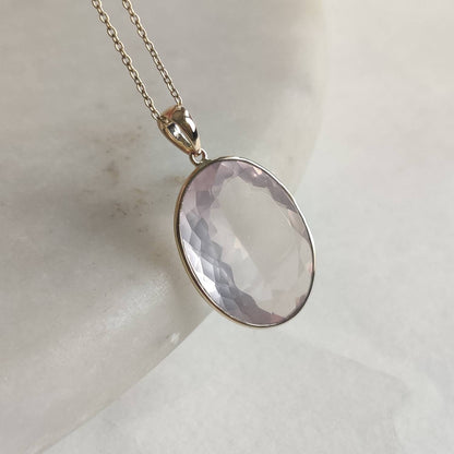 Natural Rose Quartz Pendant, 14K Solid Gold Rose Quartz Pendant, Bezel Pendant, January Birthstone, Christmas Gift, Rose Quartz Jewelry