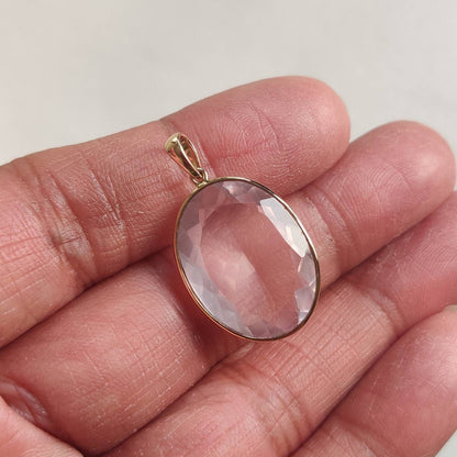 Natural Rose Quartz Pendant, 14K Solid Gold Rose Quartz Pendant, Bezel Pendant, January Birthstone, Christmas Gift, Rose Quartz Jewelry