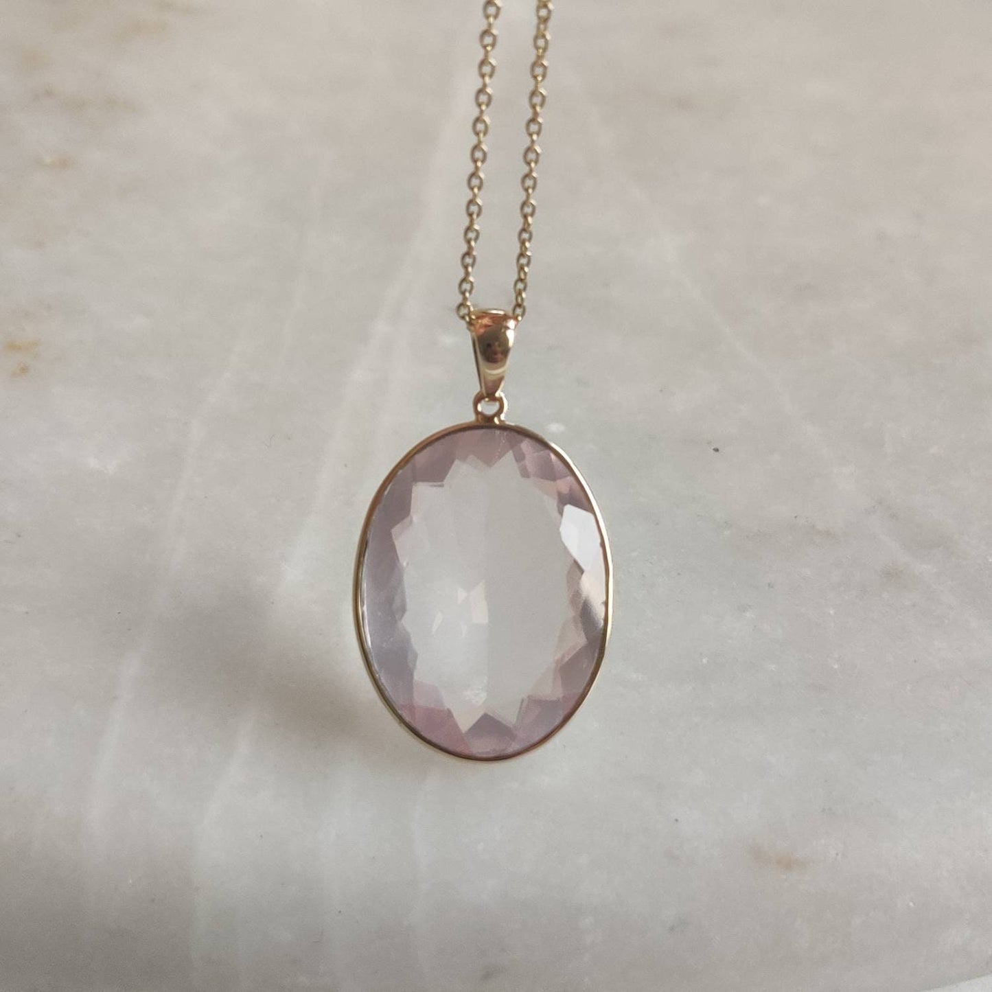 Natural Rose Quartz Pendant, 14K Solid Gold Rose Quartz Pendant, Bezel Pendant, January Birthstone, Christmas Gift, Rose Quartz Jewelry