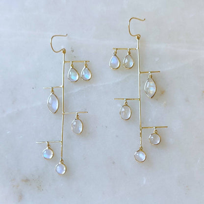 14K Gold Rainbow Moonstone Earrings, Natural Rainbow Moonstone Earrings, 14K Solid Yellow Gold Earrings, June Birthstone, Christmas Gift