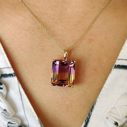 Natural Ametrine Pendant, Purple Amethyst & Citrine Pendant Necklace, 14K Solid Gold Ametrine Pendant, Christmas Gift, Feb Nov Birthstone