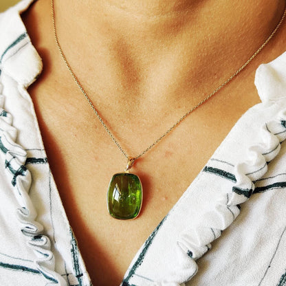 Natural Peridot Pendant, 14K Solid Gold Peridot Pendant, Solid Gold Pendant Necklace, August Birthstone, Christmas Gift, Peridot Jewelry