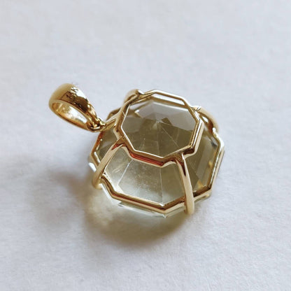 Natural Amethyst Pendant, 14K Solid Gold Green Amethyst Pendant, Yellow Gold Hexagon Pendant, Green Amethyst Jewelry, February Birthstone