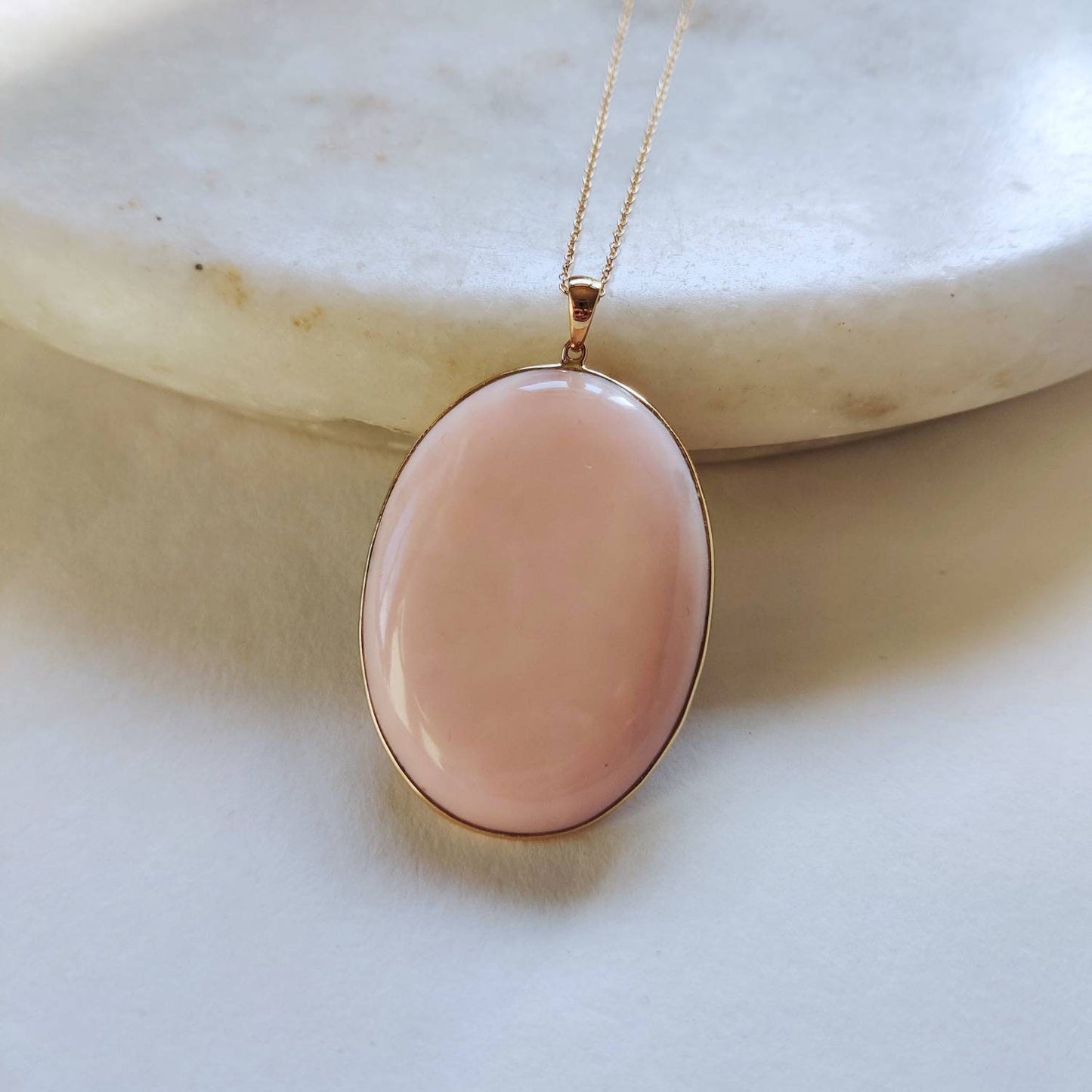 Natural Pink Opal Pendant, 14K Solid Gold Pink Opal Pendant, Solid Gold Bezel Pendant, October Birthstone, Opal Jewelry, Valentine Gift