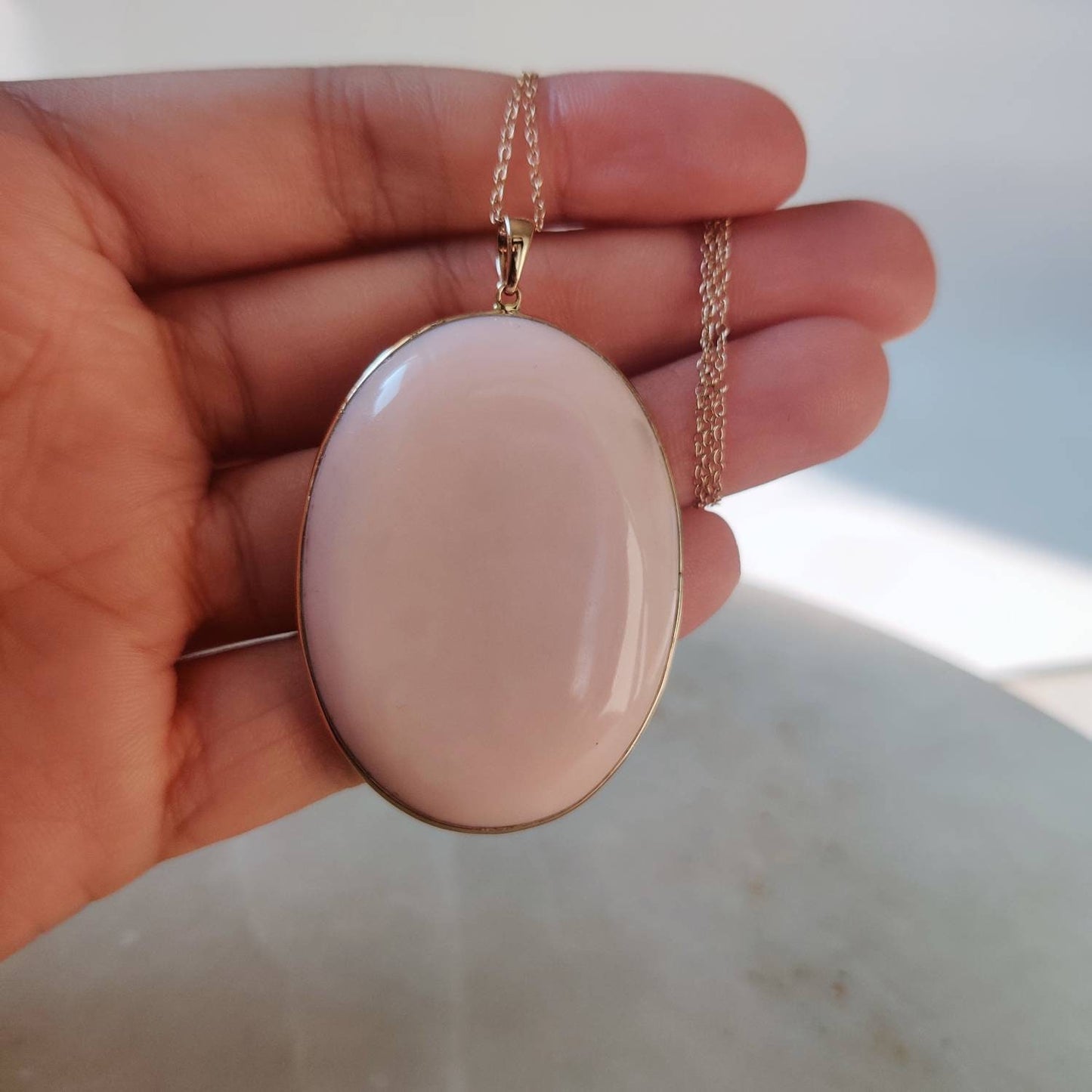 Natural Pink Opal Pendant, 14K Solid Gold Pink Opal Pendant, Solid Gold Bezel Pendant, October Birthstone, Opal Jewelry, Valentine Gift