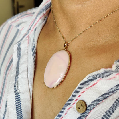 Natural Pink Opal Pendant, 14K Solid Gold Opal Pendant, Solid Gold Bezel Pendant, October Birthstone, Christmas Gift, Pink Opal Jewelry