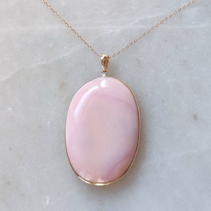 Natural Pink Opal Pendant, 14K Solid Gold Opal Pendant, Solid Gold Bezel Pendant, October Birthstone, Christmas Gift, Pink Opal Jewelry