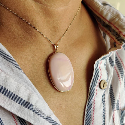 Natural Pink Opal Pendant, 14K Solid Gold Opal Pendant, Solid Gold Bezel Pendant, October Birthstone, Christmas Gift, Pink Opal Jewelry