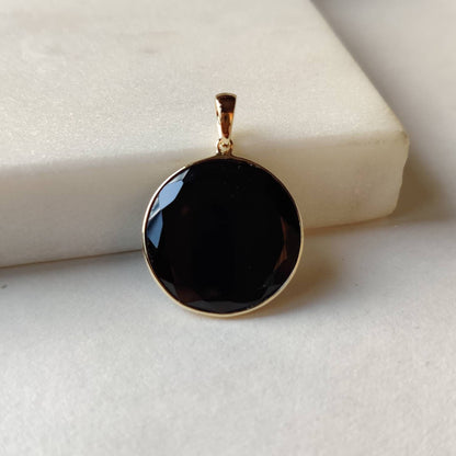 Natural Black Onyx Pendant, 14K Solid Yellow Gold Black Onyx Pendant, December Birthstone Pendant, Christmas Present, Onyx Jewelry