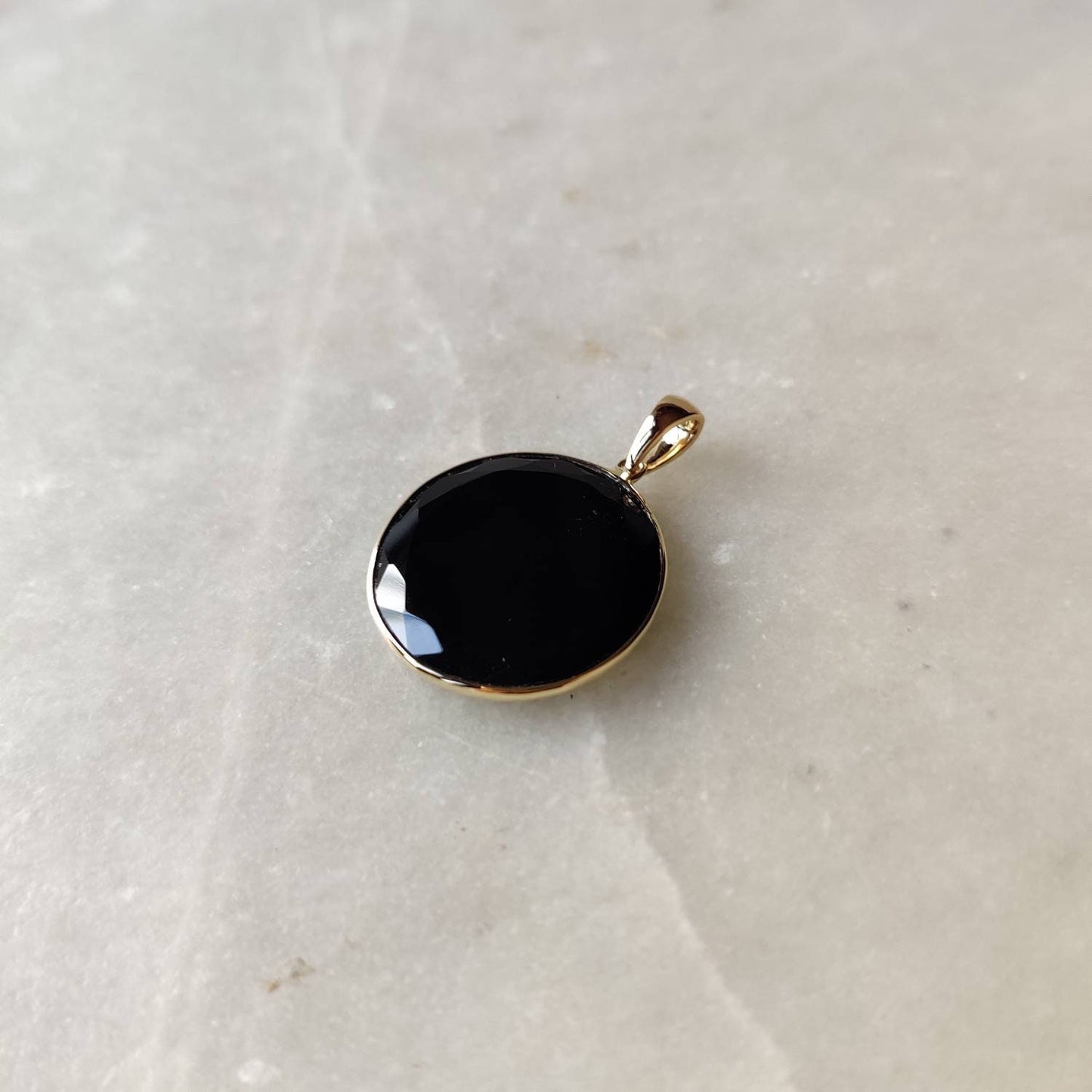 Natural Black Onyx Pendant, 14K Solid Yellow Gold Black Onyx Pendant, December Birthstone Pendant, Christmas Present, Onyx Jewelry